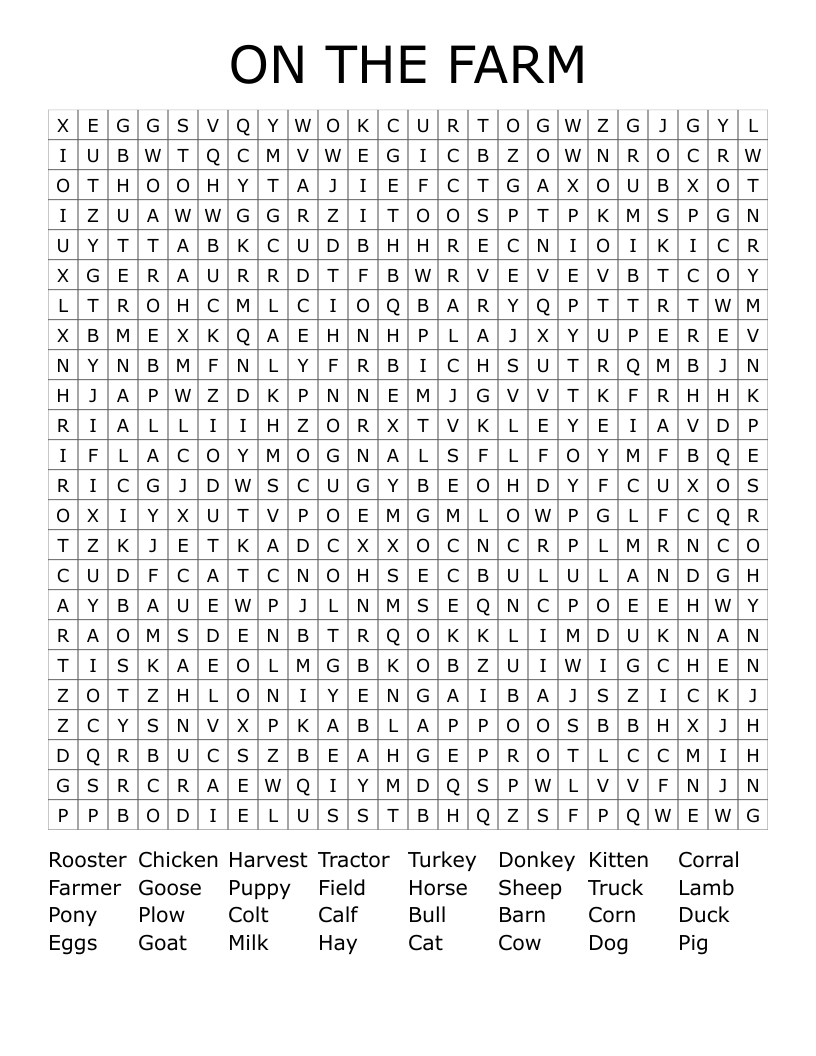 ON THE FARM Word Search