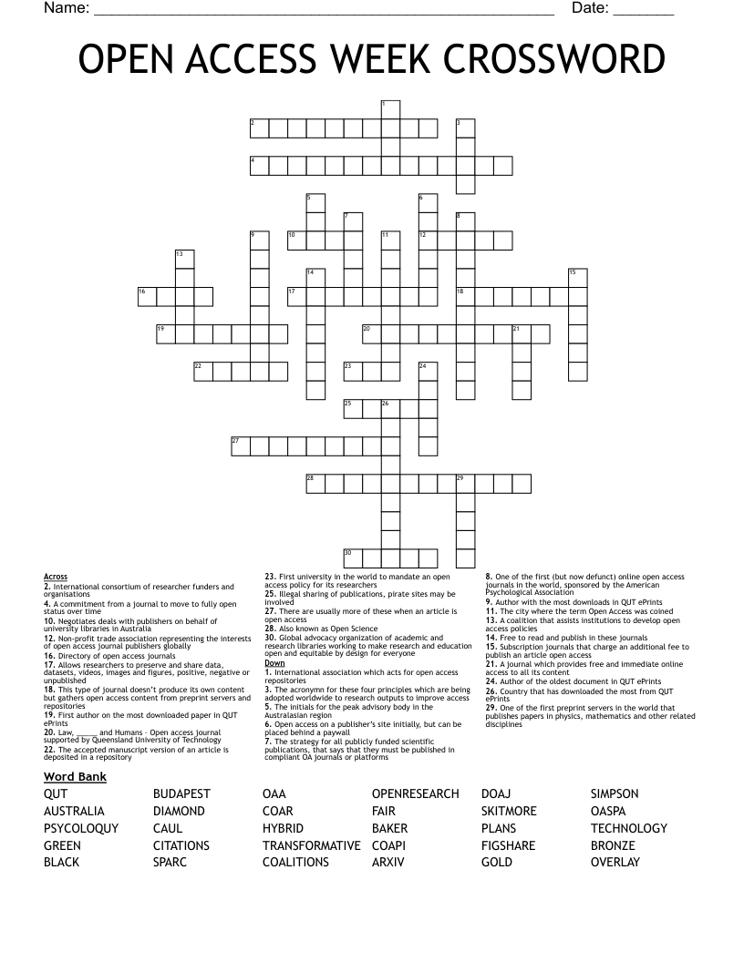 OPEN ACCESS WEEK CROSSWORD
