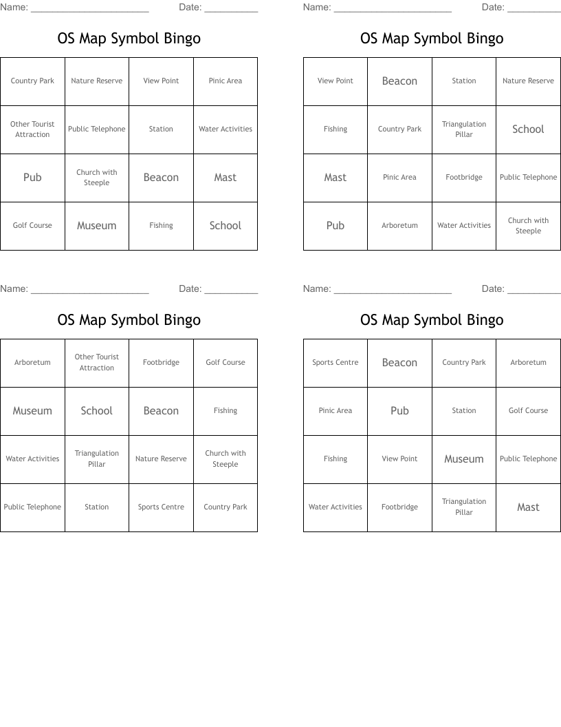 OS Map Symbol Bingo