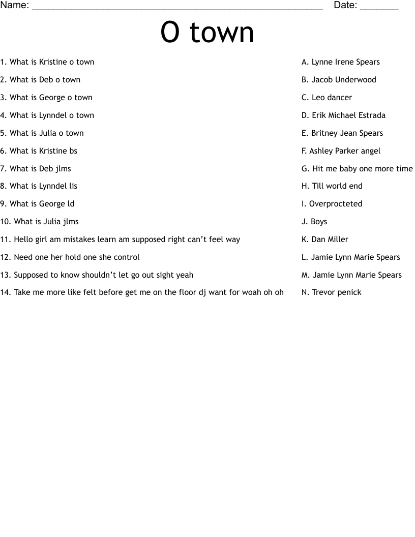 O town  Worksheet