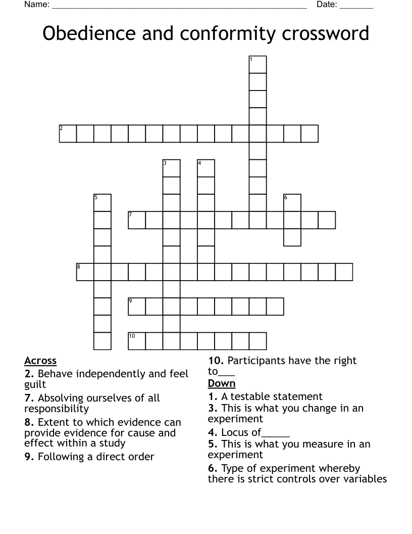 Obedience and conformity crossword
