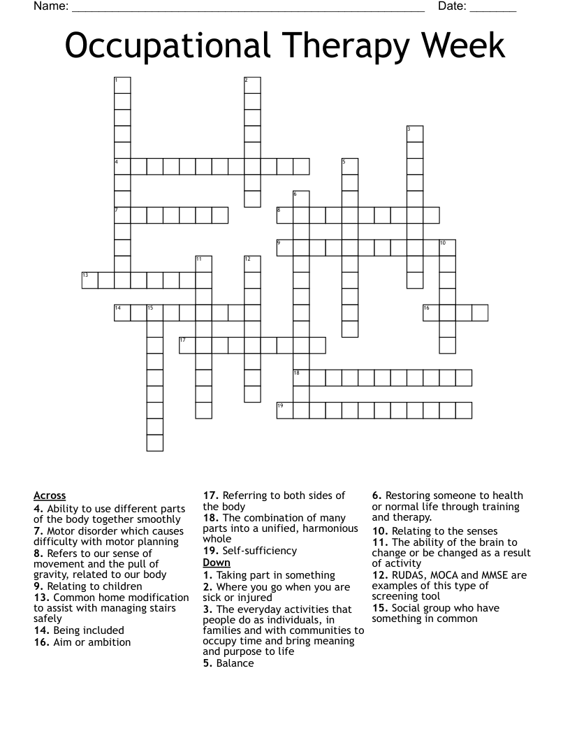 Occupational Therapy Week  Crossword