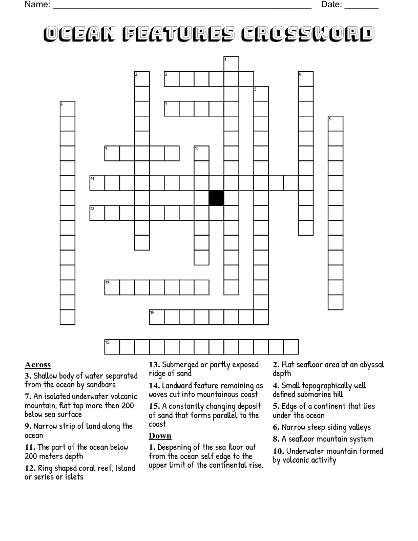 Ocean Features Crossword