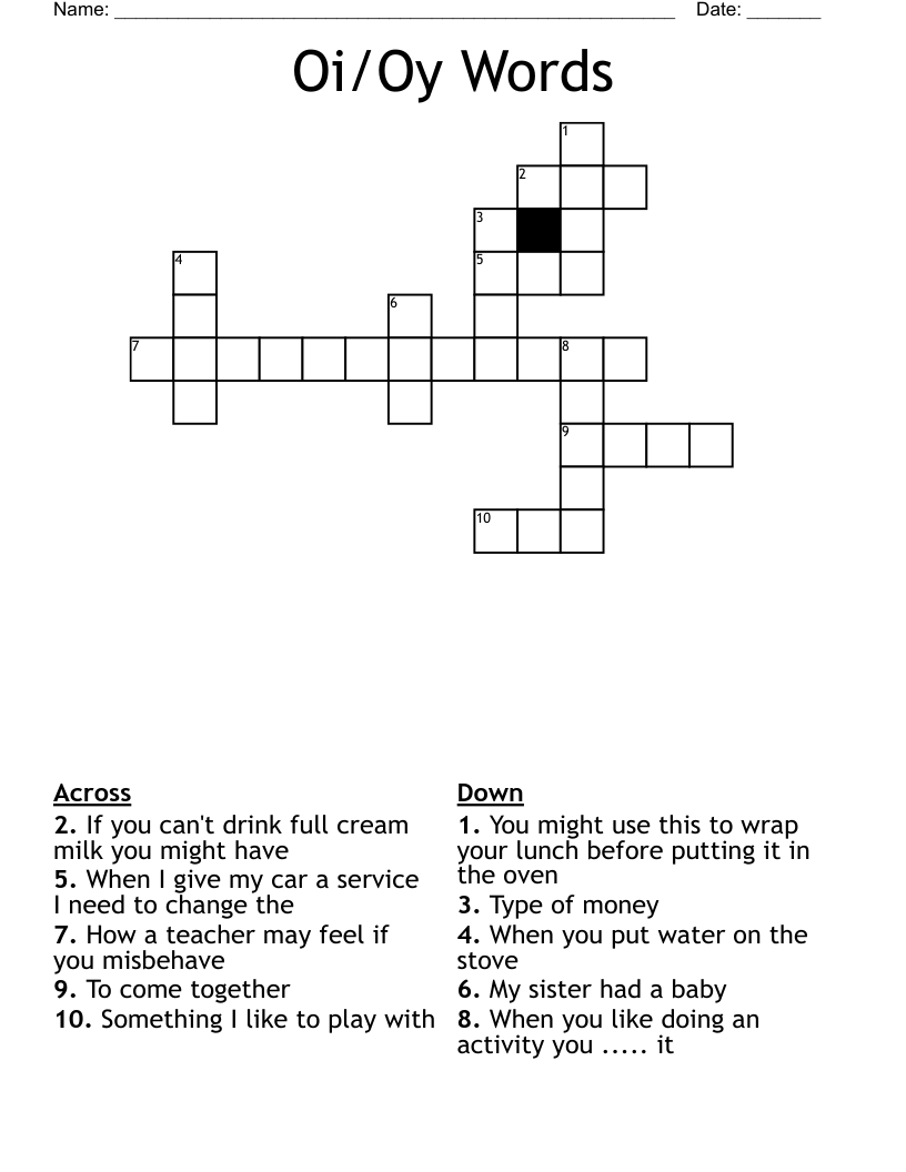 Oi/Oy Words Crossword