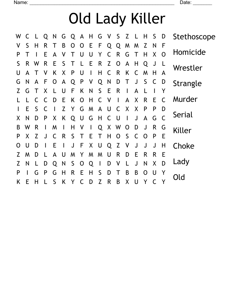 Old Lady Killer Word Search