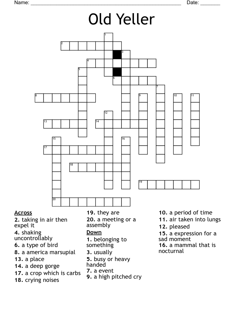 Old Yeller Crossword