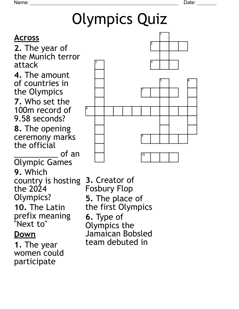 Olympics Quiz Crossword