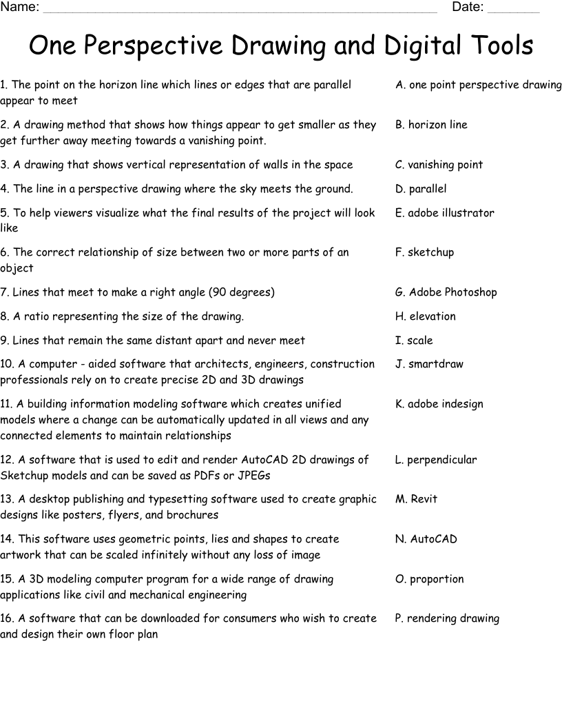 One Perspective Drawing and Digital Tools Worksheet