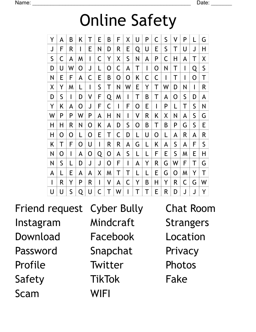 Online Safety Word Search