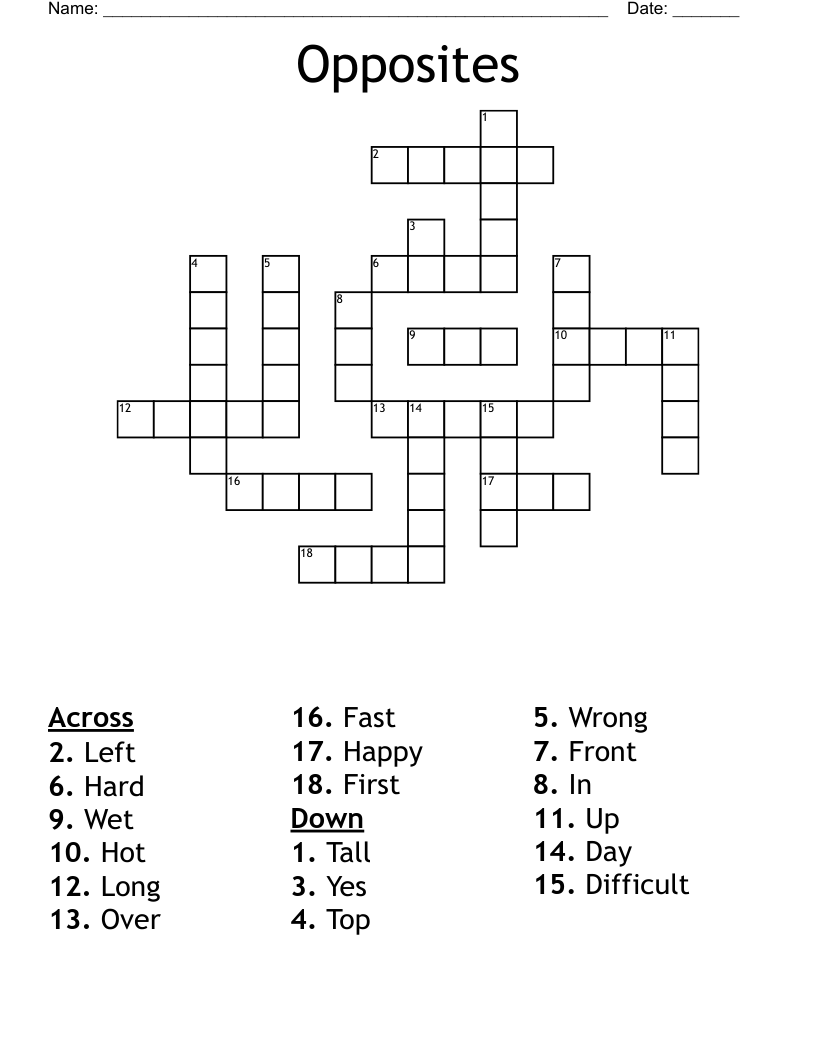 Opposites Crossword