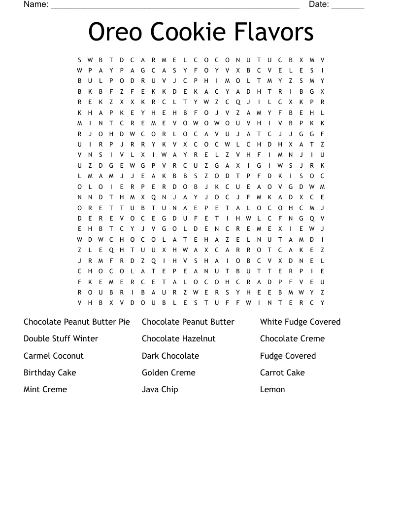 Oreo Cookie Flavors Word Search