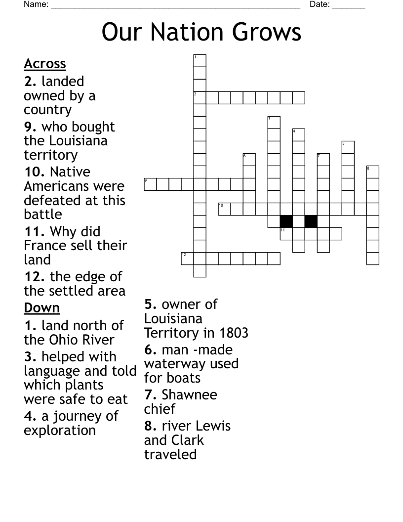 Our Nation Grows Crossword