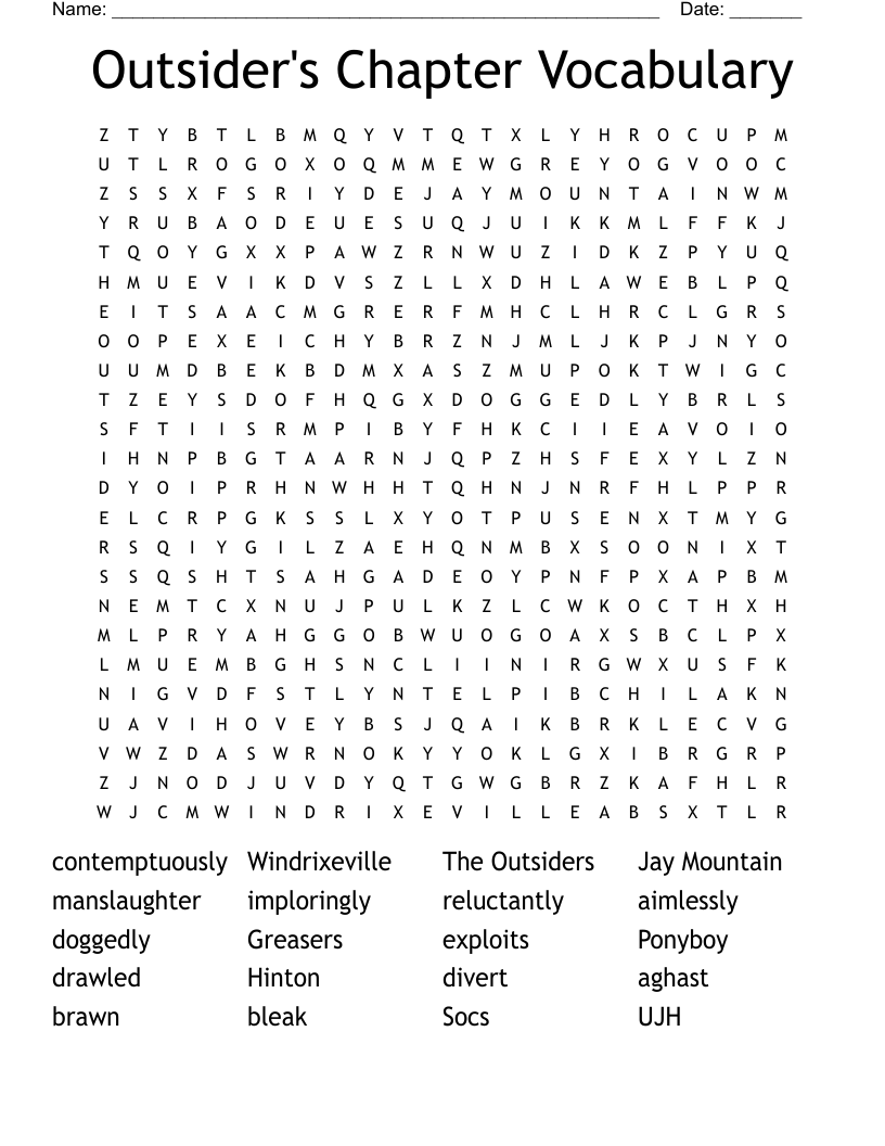 Outsider's Chapter Vocabulary Word Search
