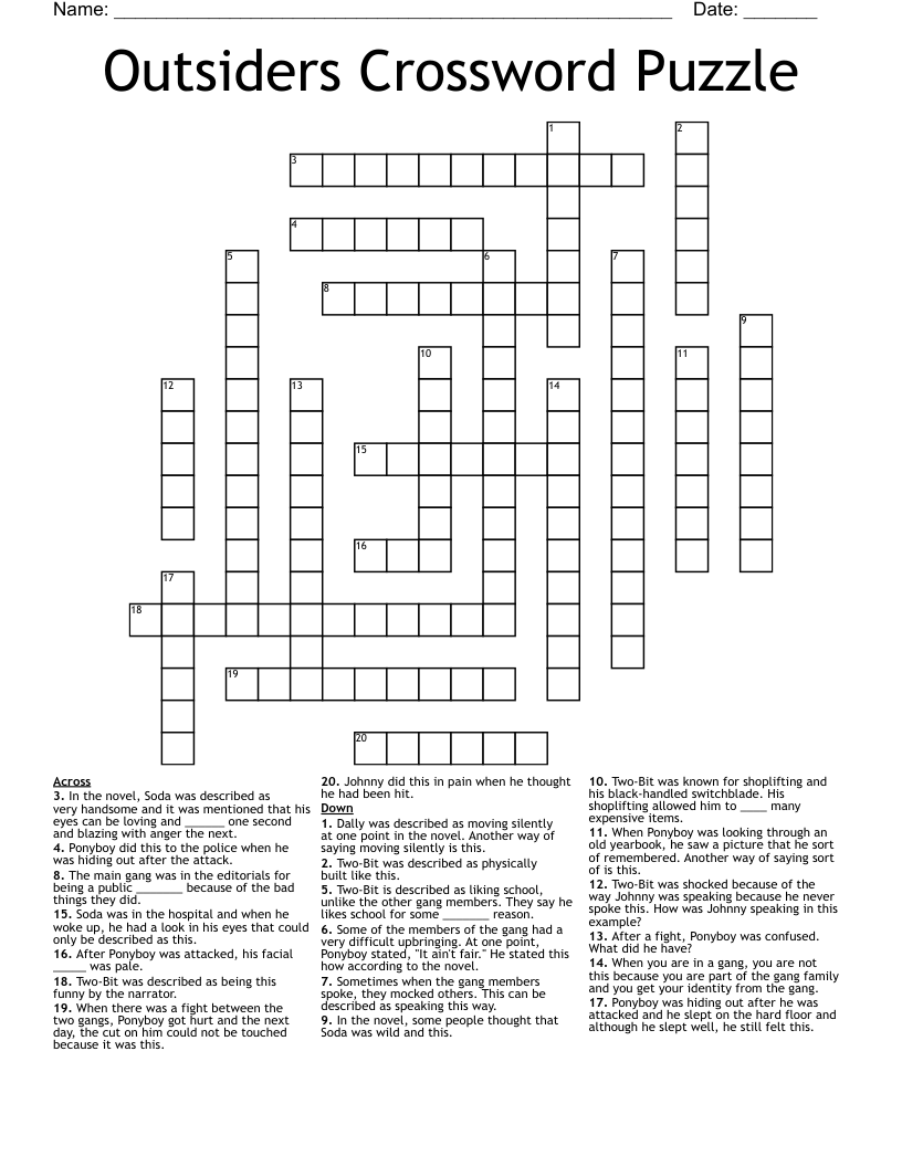 Outsiders Crossword Puzzle 
