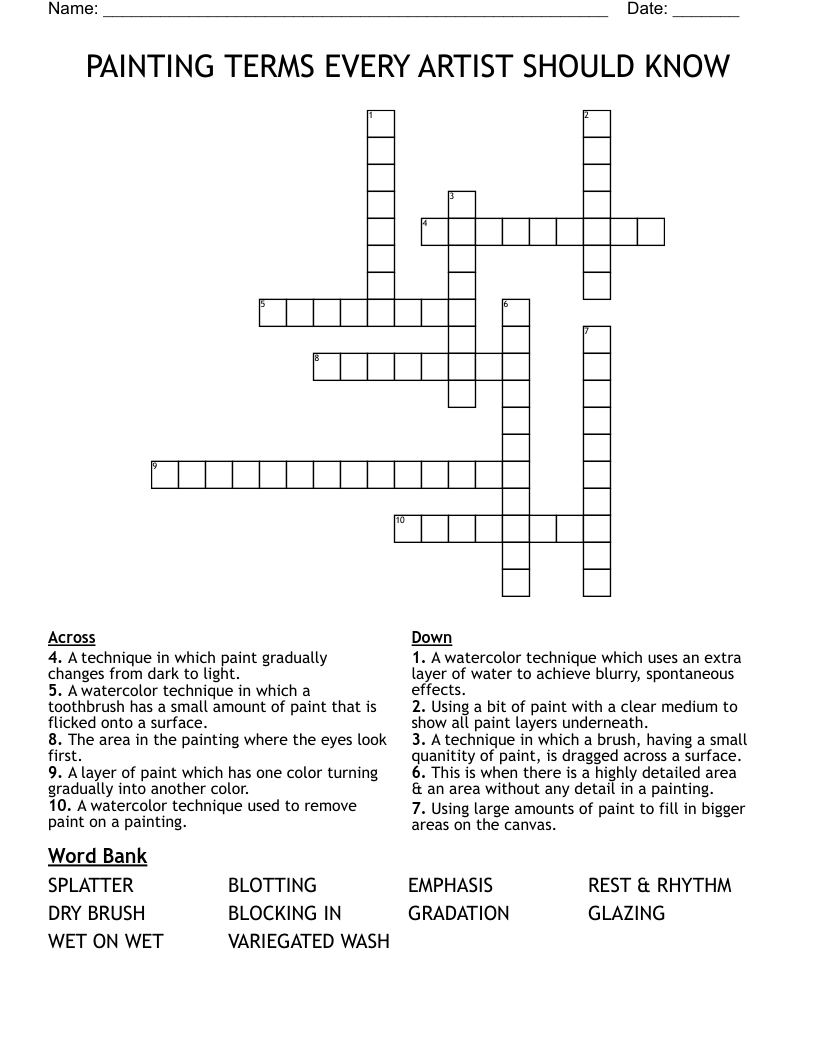 PAINTING TERMS EVERY ARTIST SHOULD KNOW Crossword