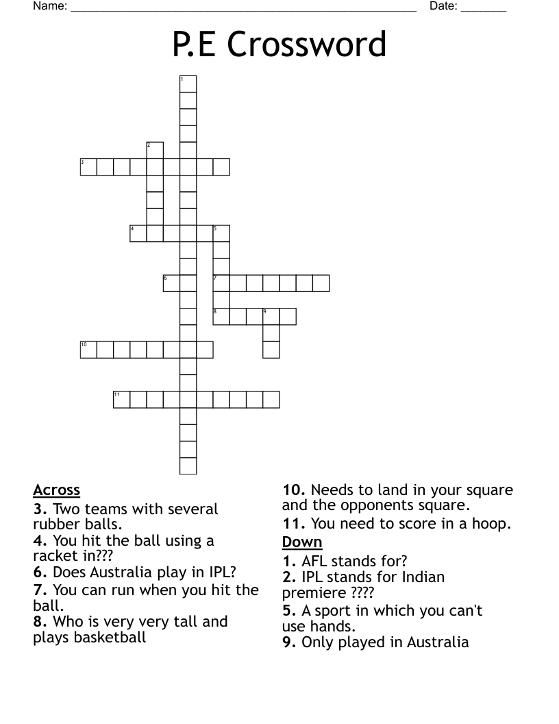 P.E Crossword