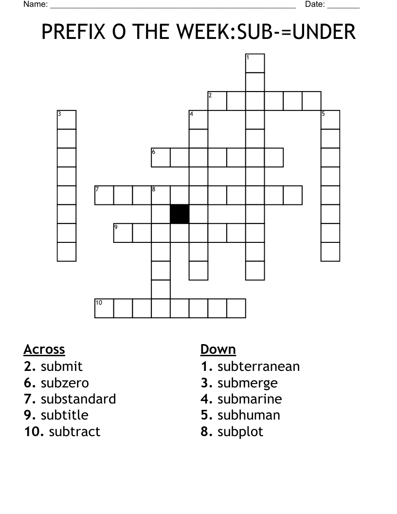 PREFIX O THE WEEK:SUB-=UNDER Crossword