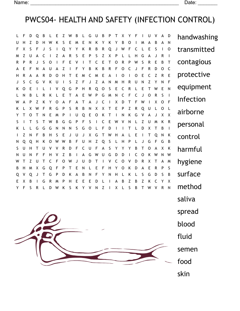 PWCS04- HEALTH AND SAFETY (INFECTION CONTROL) Word Search
