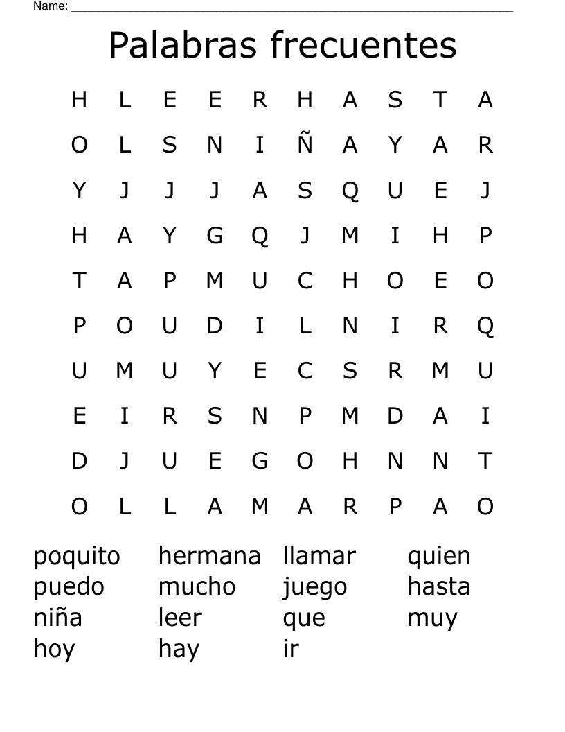Palabras frecuentes Word Search