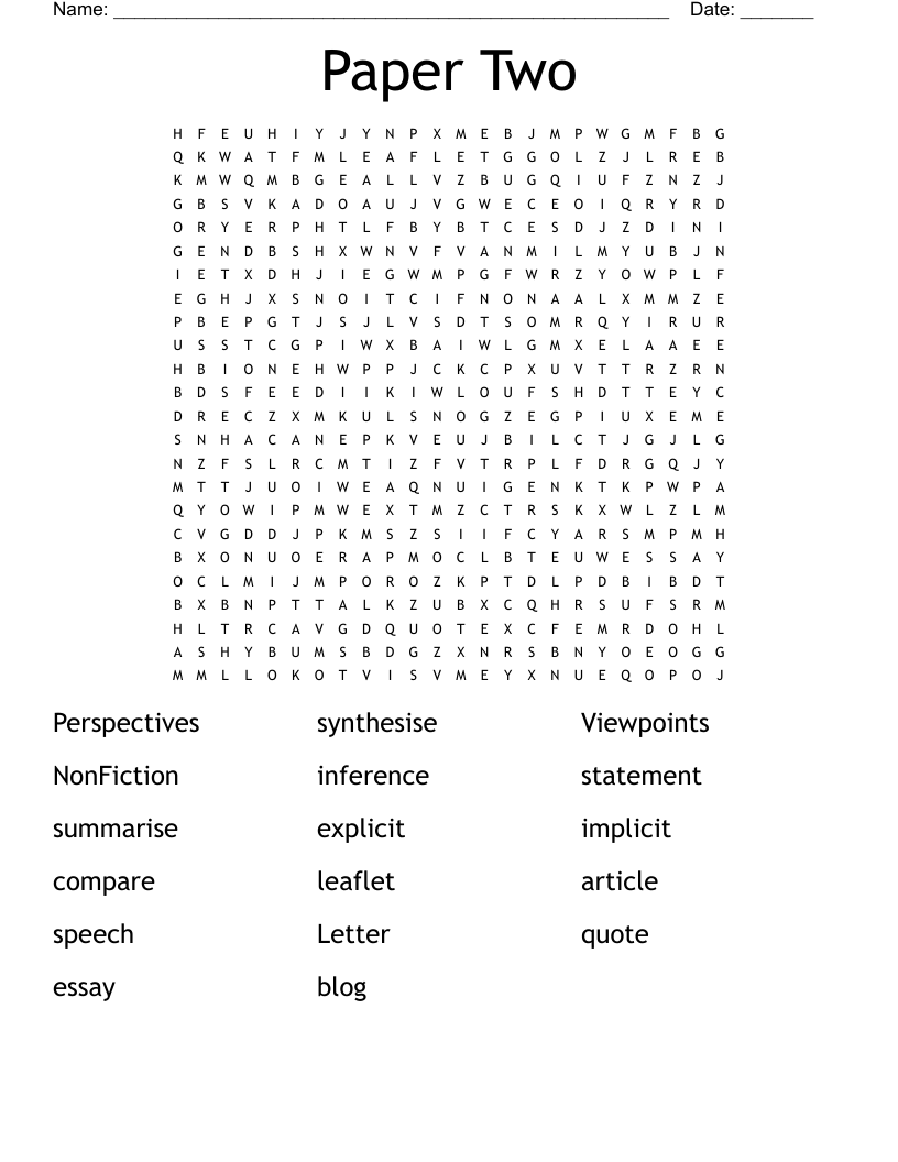 Paper Two Word Search