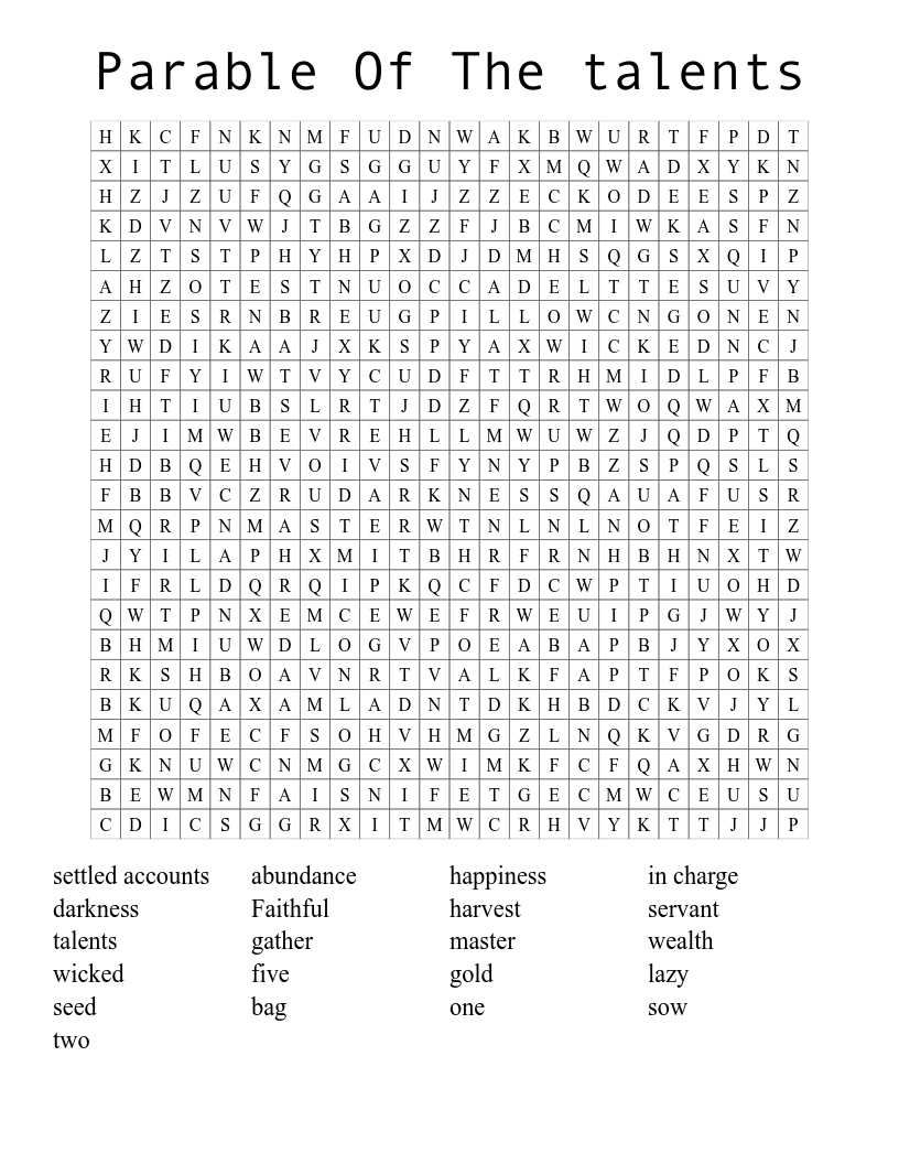 Parable Of The talents Word Search