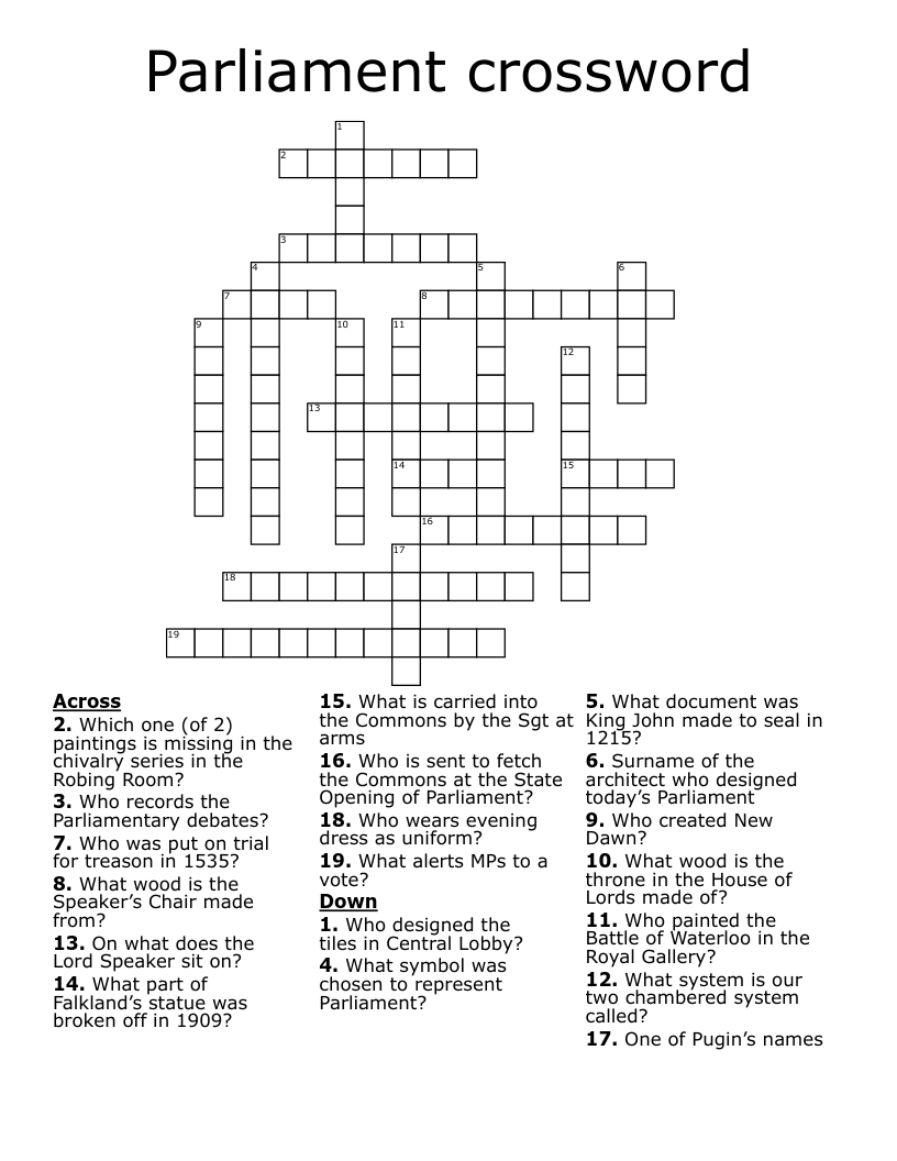 Parliament crossword 