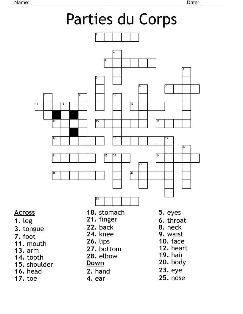 Parties du Corps Crossword