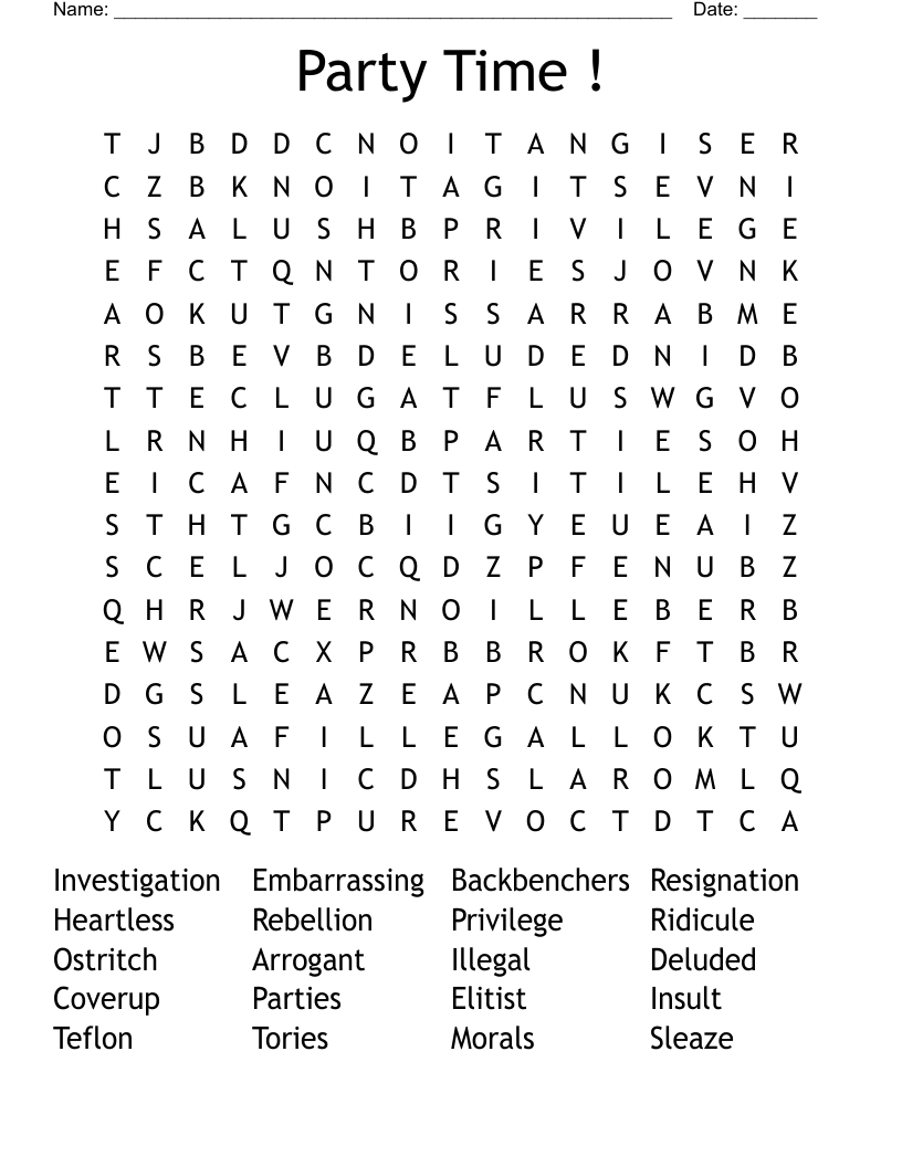 Party Time ! Word Search