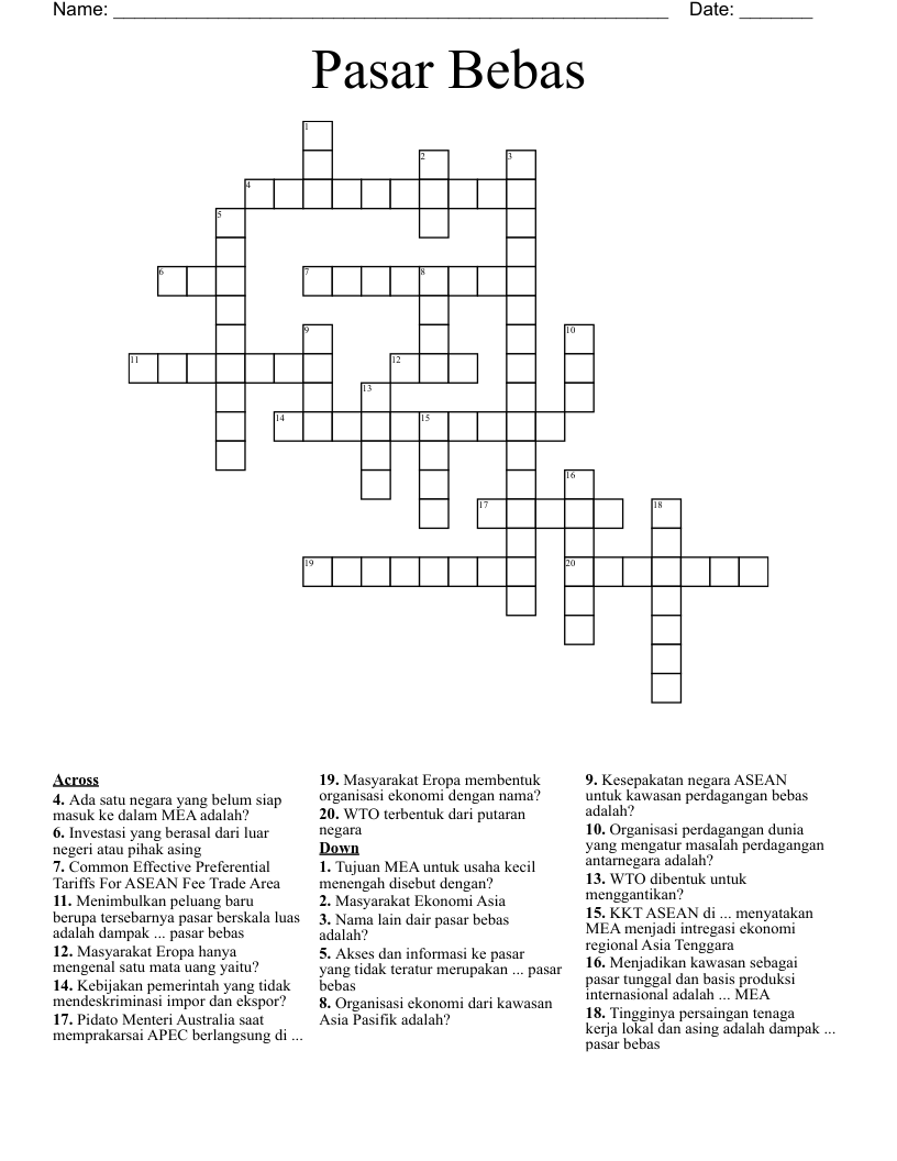 Pasar Bebas Crossword