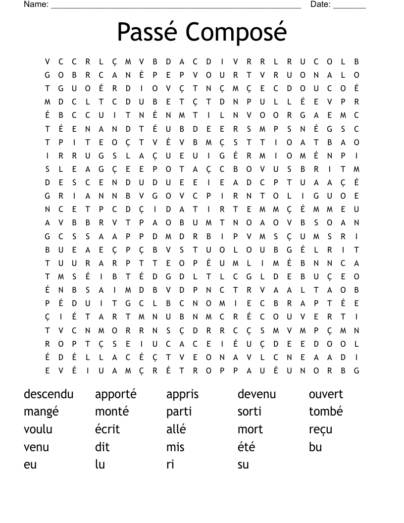 Passé Composé Word Search