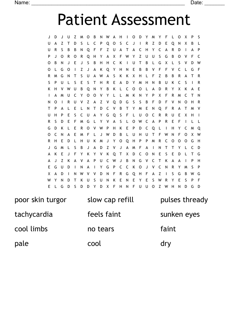 Patient Assessment Word Search