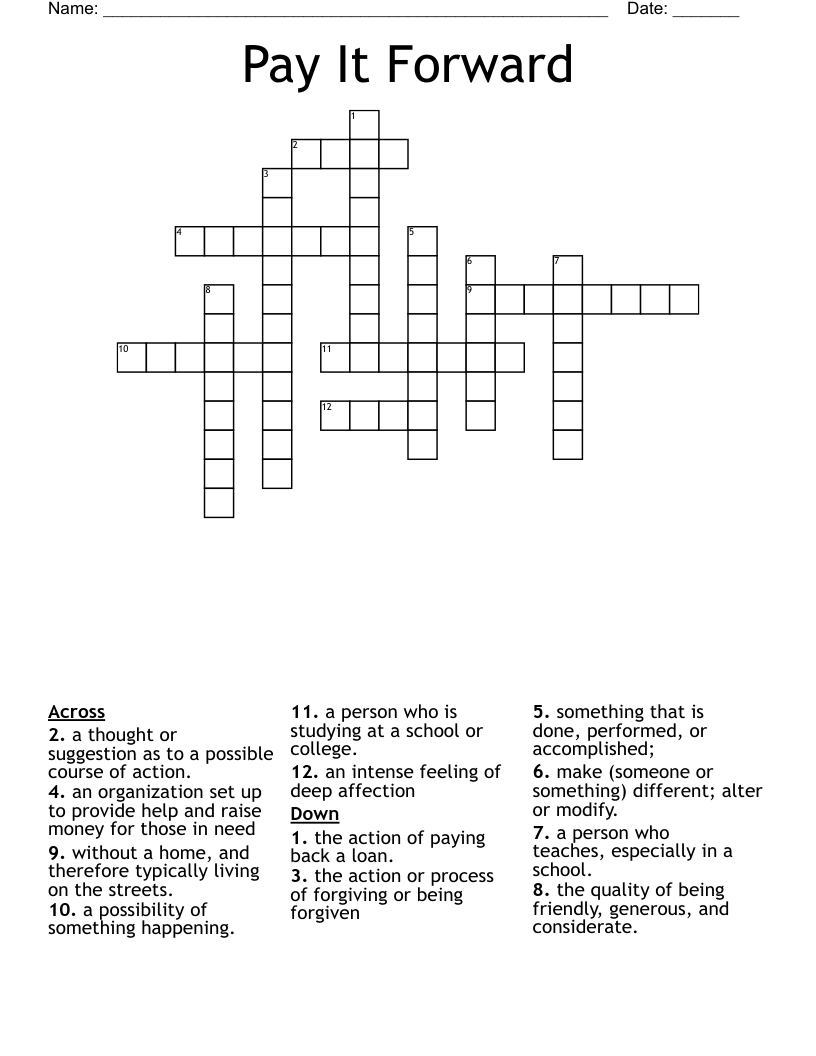 Pay It Forward  Crossword