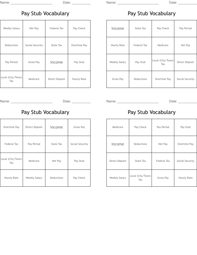 Pay Stub Vocabulary
