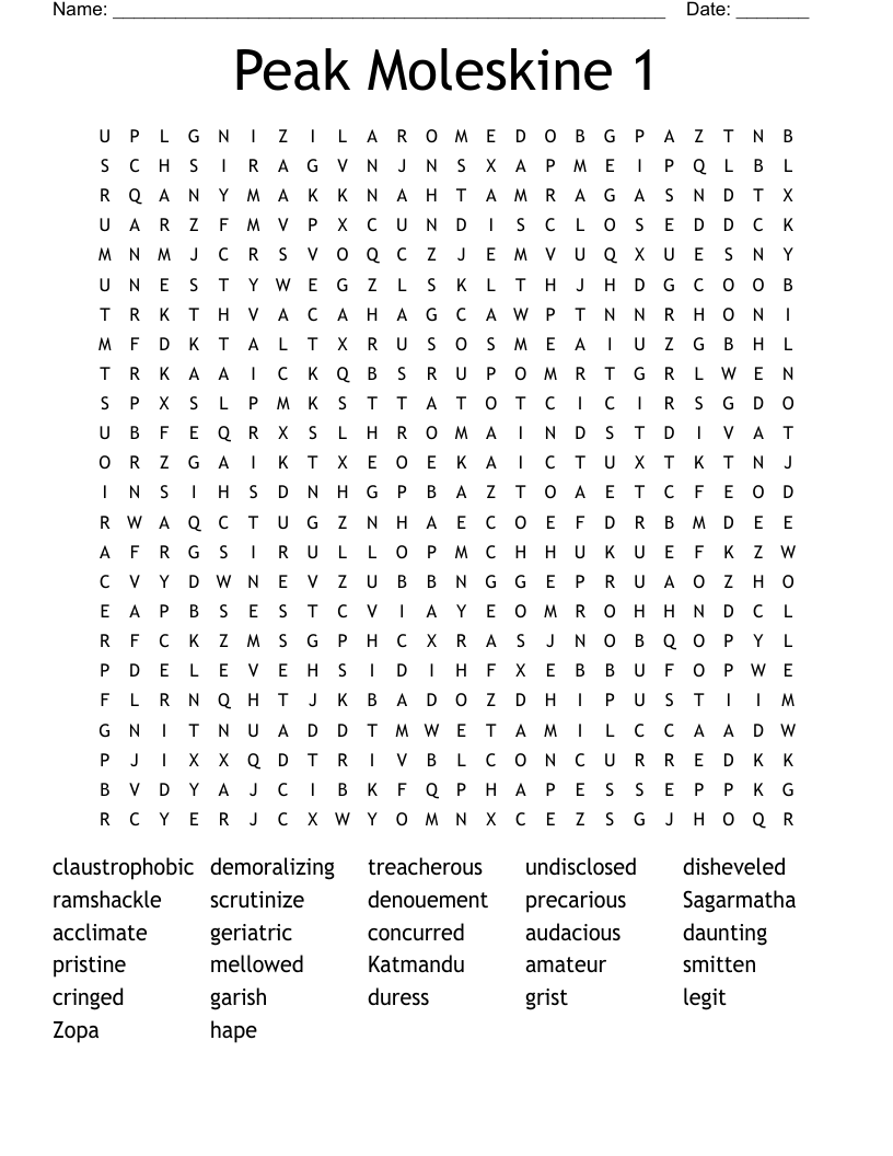 Peak Moleskine 1 Word Search
