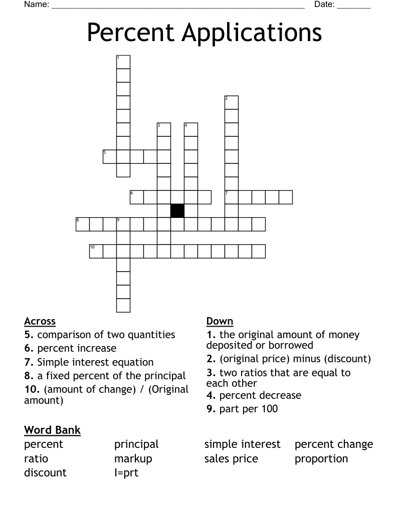 Percent Applications Crossword