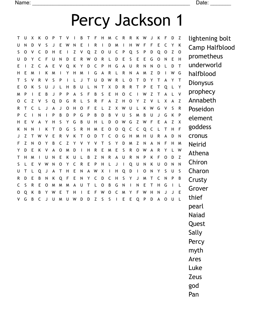 Percy Jackson 1 Word Search