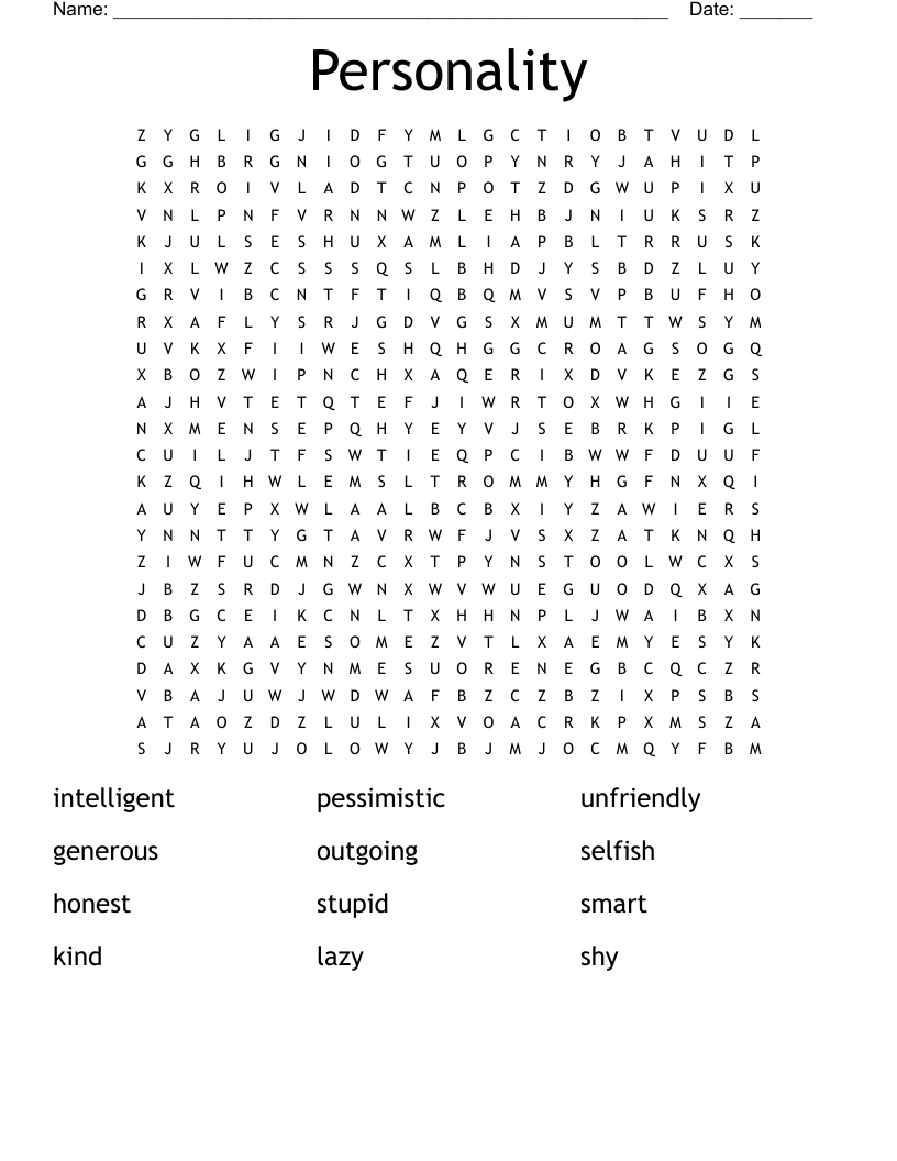 Personality Word Search