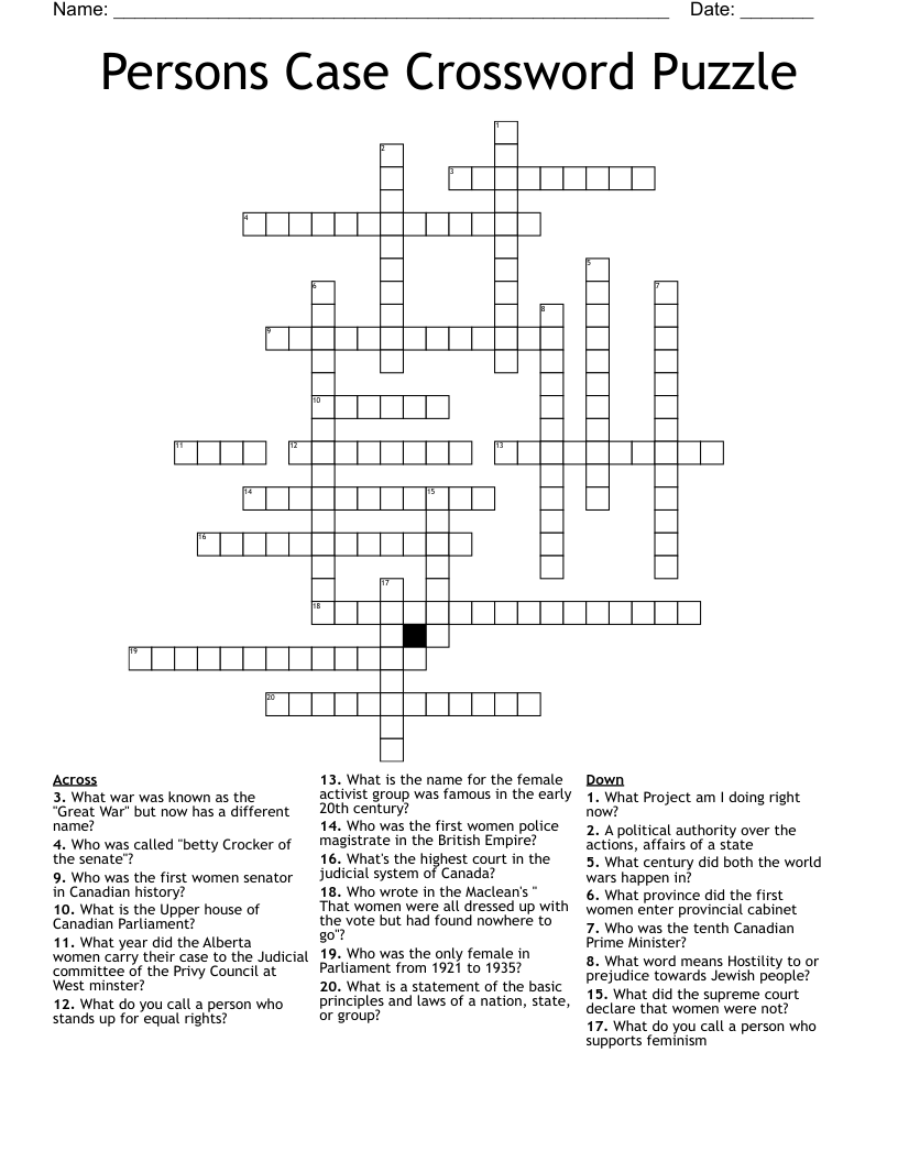 Persons Case Crossword Puzzle 