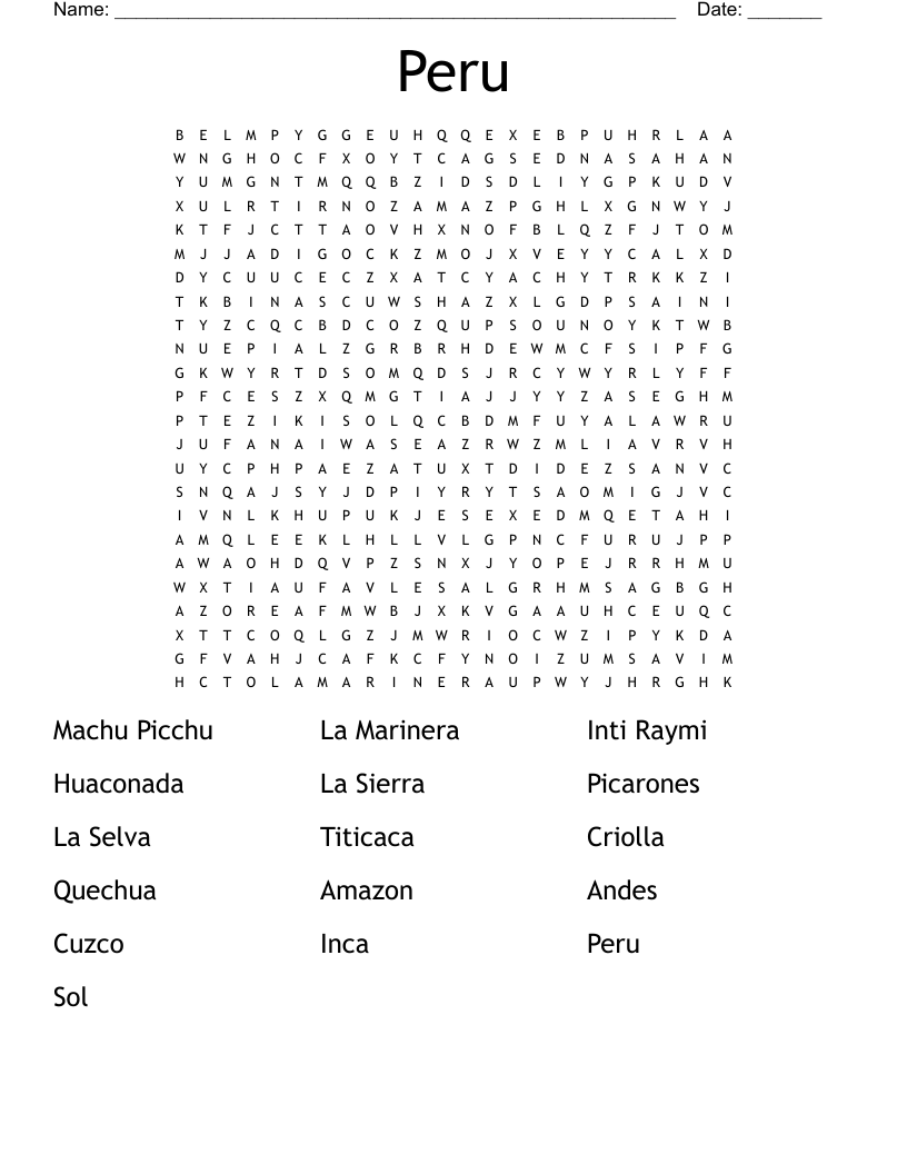 Peru  Word Search