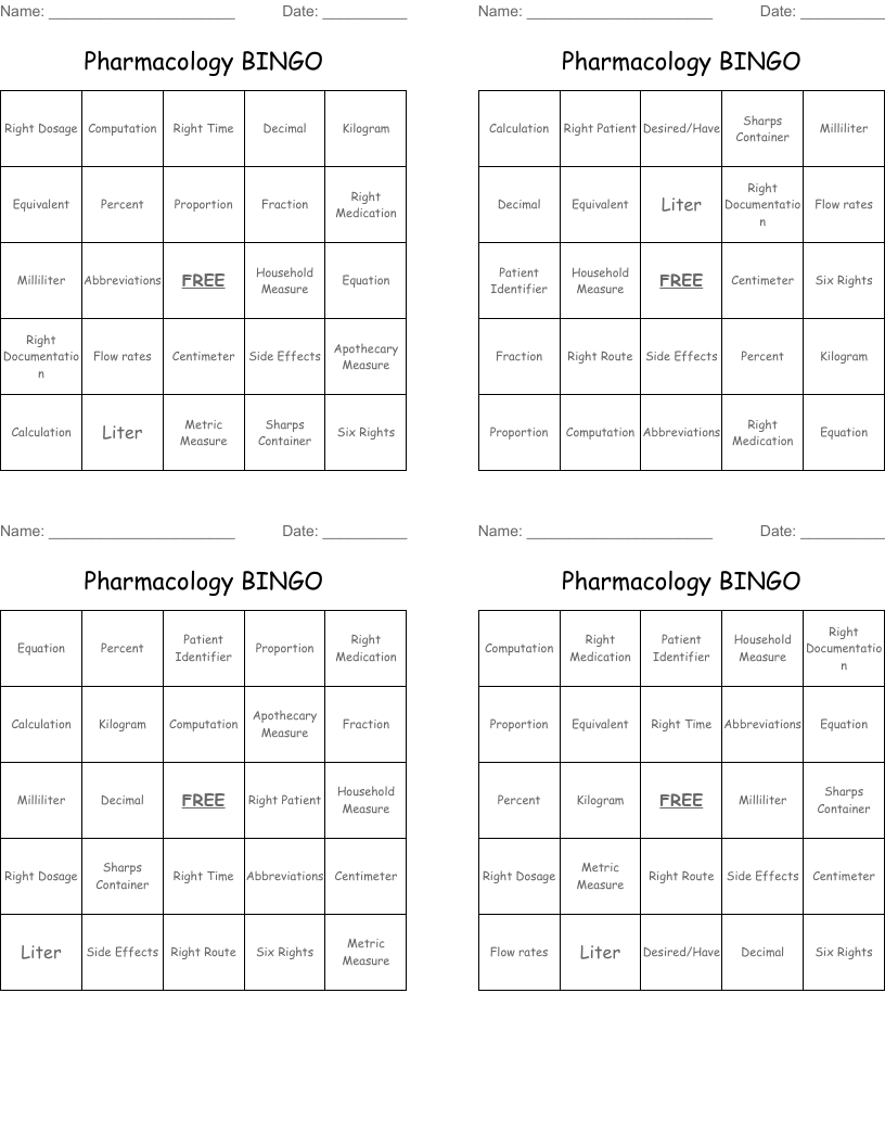 Pharmacology BINGO