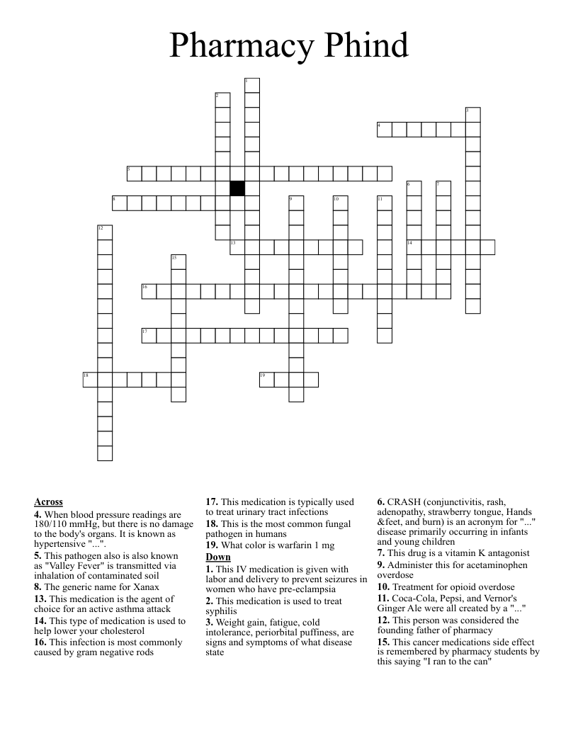 Pharmacy Phind Crossword