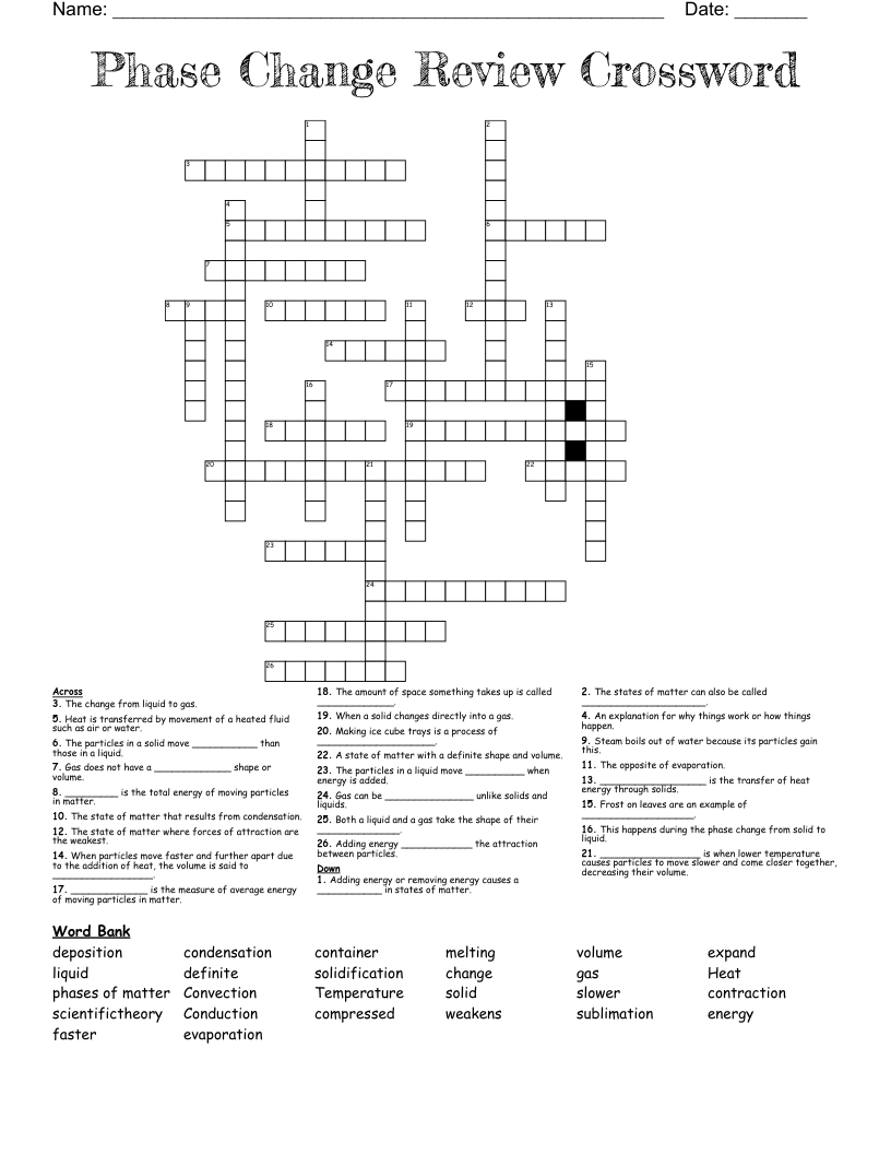 Phase Change Review Crossword