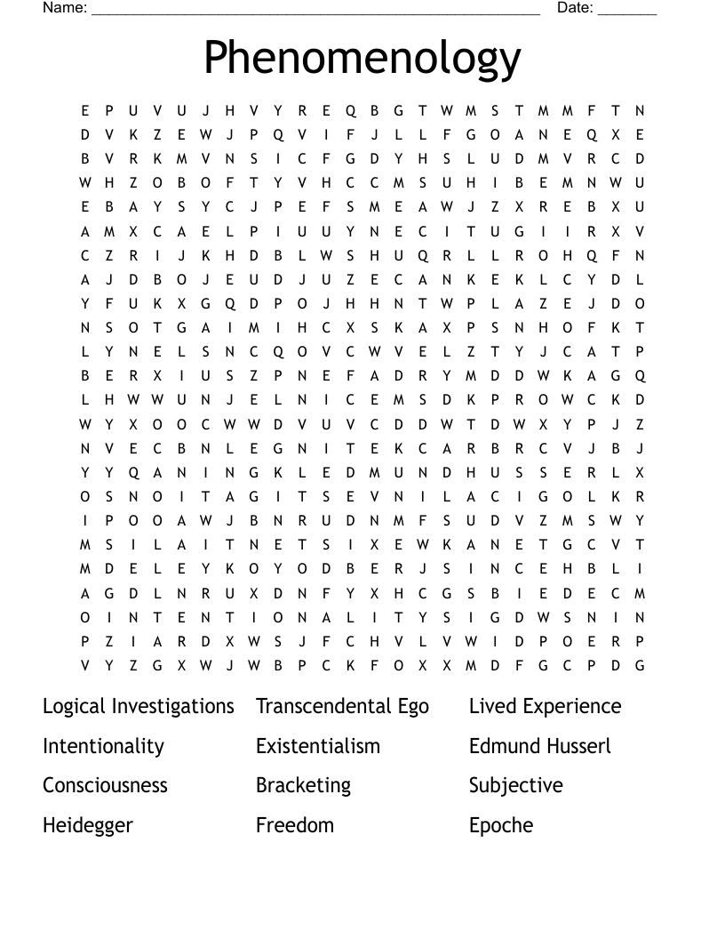 Phenomenology Word Search