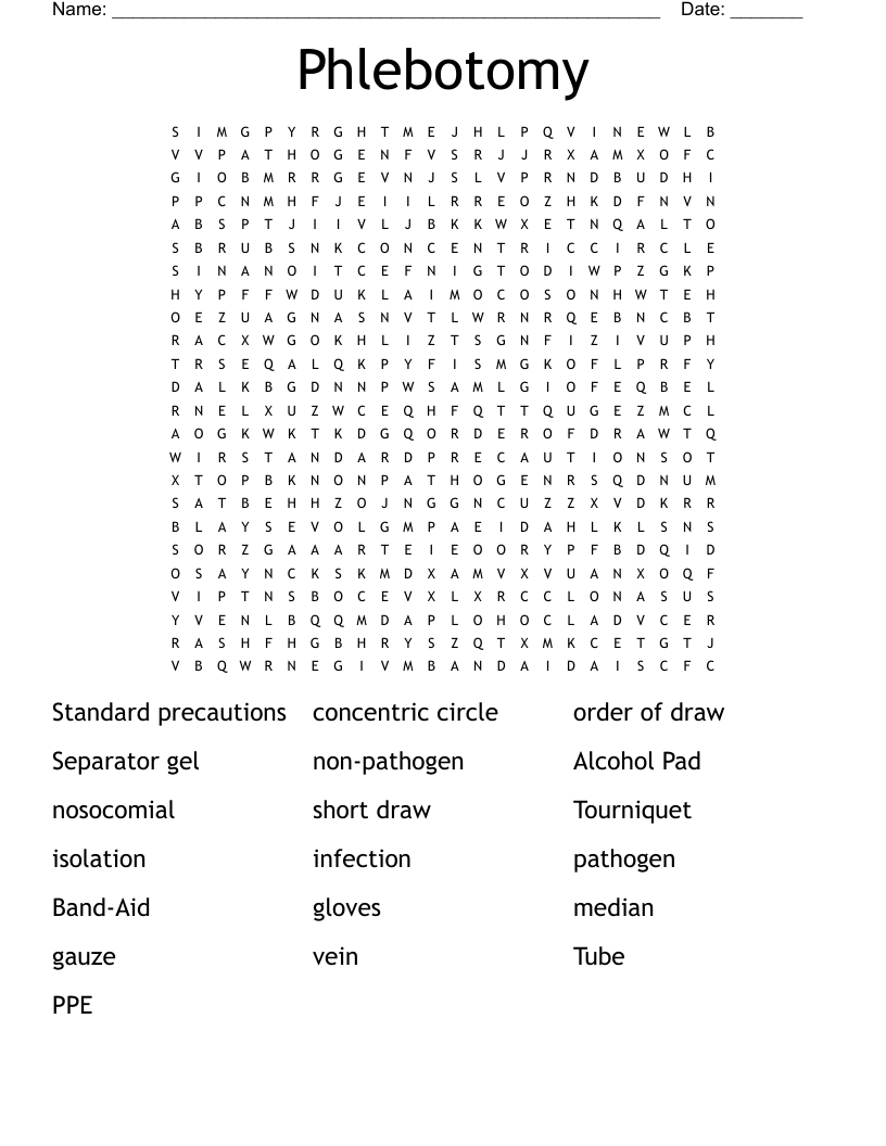 Phlebotomy  Word Search