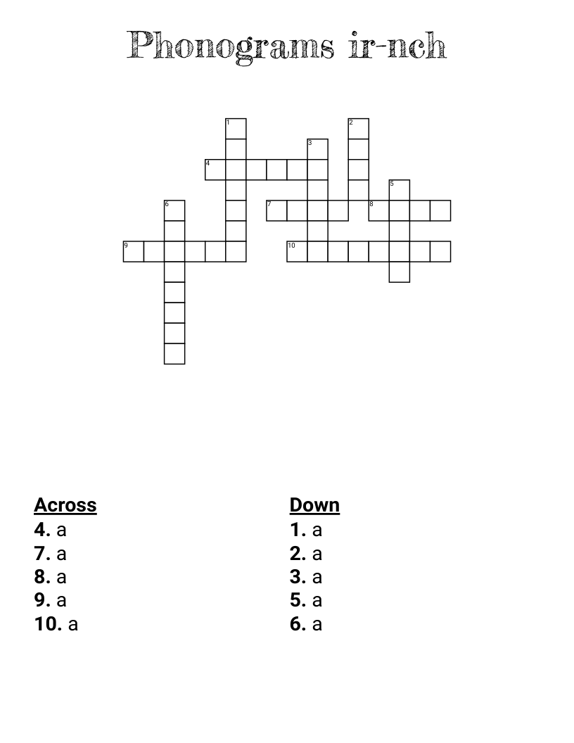 Phonograms ir-nch Crossword