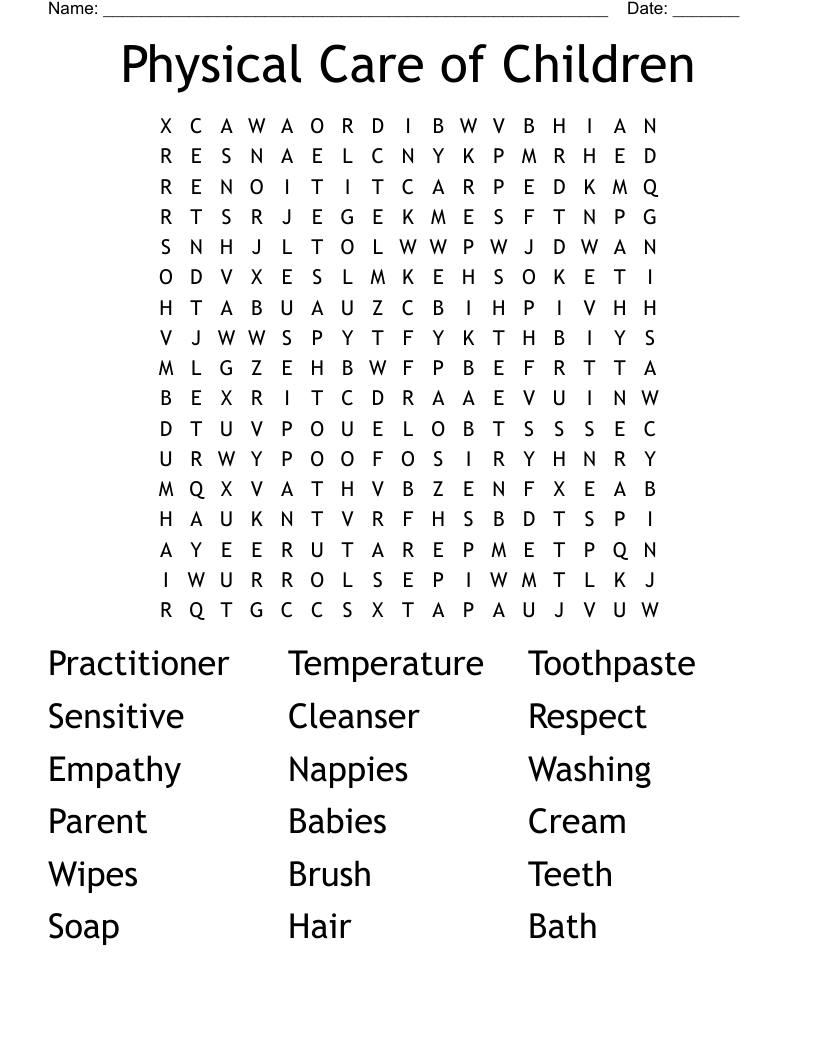 Physical Care of Children Word Search