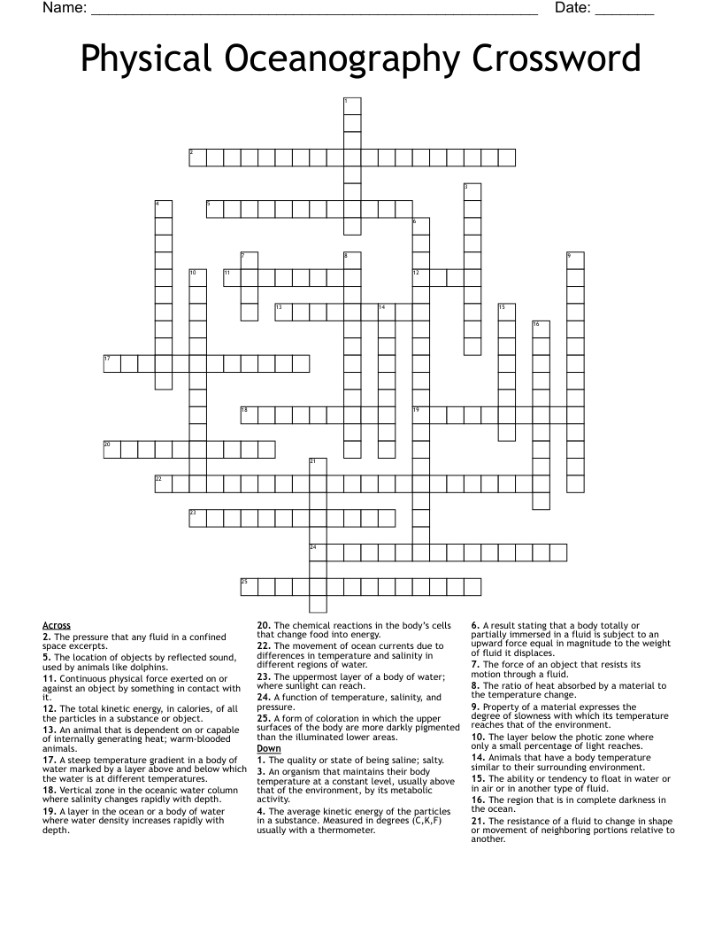 Physical Oceanography  Crossword