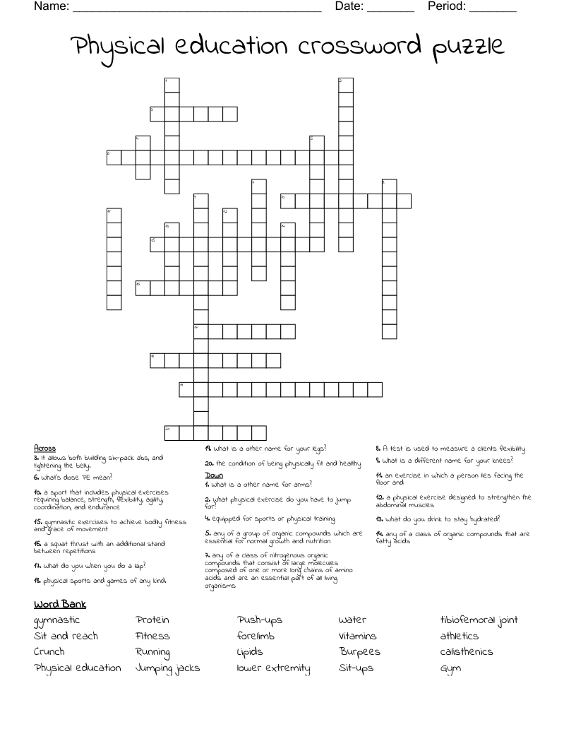 Physical education crossword puzzle  