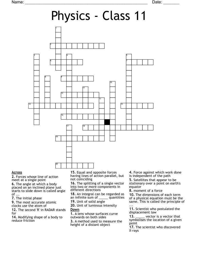 Physics - Class 11 Crossword