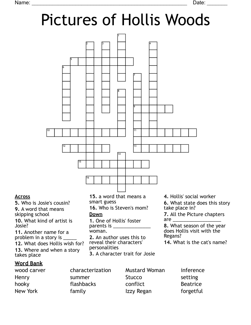 Pictures of Hollis Woods Crossword